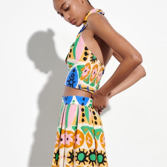 Zara Printed 2pc Co Ord Skirt Set halter top Size Small/Skirt XS NWT - Picture 8 of 15